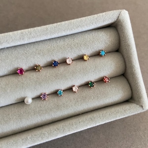 Birthstone 3mm Rose Gold Stud Earrings - Sterling Silver Pin Post