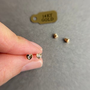 SCREW BACK/14K Solid Gold Tiny Diamond Cut CZ Heart Stud Earrings- 14K Solid Gold