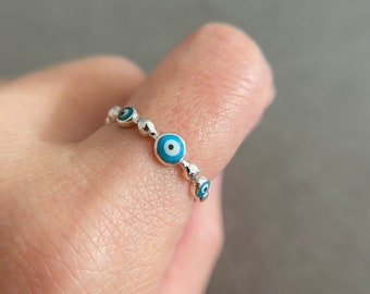 Sterling Silver Evil Eye Ring, Simple Minimalist Ring, Thin Silver Ring - Sterling Silver