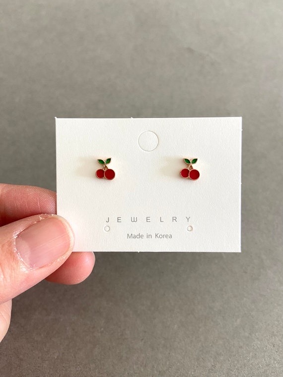 Tiny Cherry Stud Earrings - Sterling Silver Pin Post