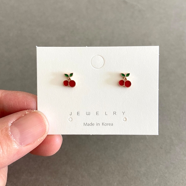 Tiny Cherry Stud Earrings - Sterling Silver Pin Post