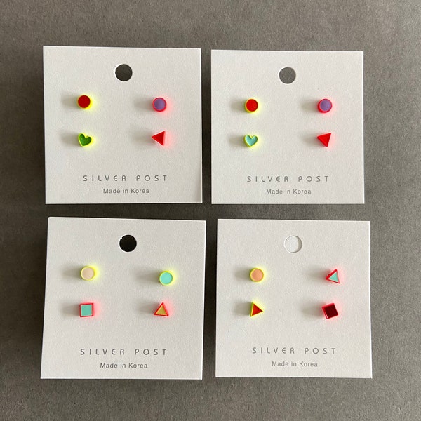 Tiny Neon Color #3 Stud Earrings - Sterling Silver Pin Post