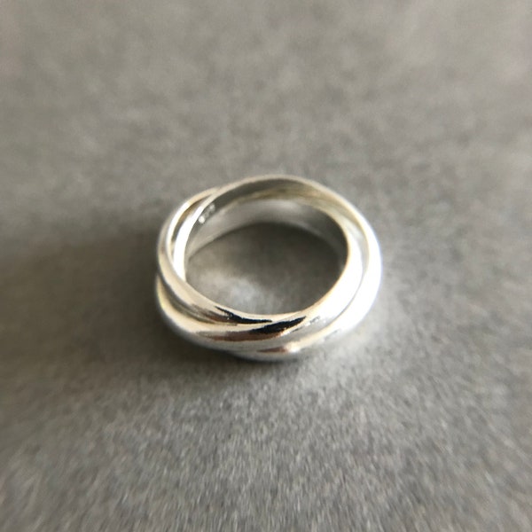 Bague triple entrelacée en argent, anneaux multi-bandes, anneaux entrelacés, trois anneaux roulants - Argent sterling [R1001]