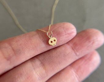 14K 10K Solid Gold Tiny Skull Necklace - 14K 10K Solid Gold