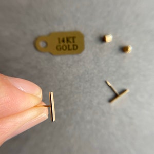 SCREW BACK/14K Solid Gold Tiny Bar Stud Earrings- 14K Solid Gold