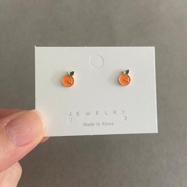 Tiny Orange Stud Earrings - Sterling Silver Pin Post