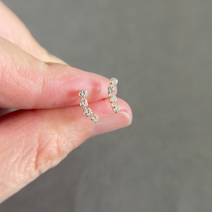 SCREW BACK/ 14K Solid Gold Tiny CZ Crecsent Moon Stud Earrings - 14K Solid Gold