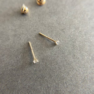 SCREW Back /14K Solid Gold Tiny Clear CZ Stud Earrings 2mm 3mm 4mm Type ...