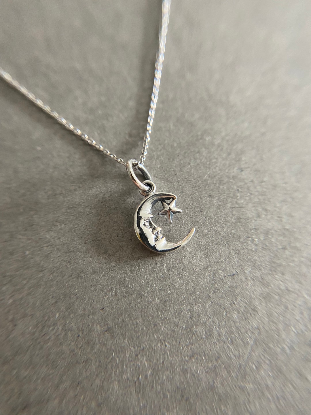 Silver Tiny Mini Crecent Moon and Star Necklace - Sterling Silver [NS1024]