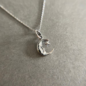 Silver Tiny Mini Crecent Moon and Star Necklace - Sterling Silver [NS1024]