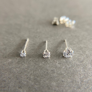 Silver Trio Set Tiny CZ Stud Earrings 2mm 3mm 4mm- Sterling Silver