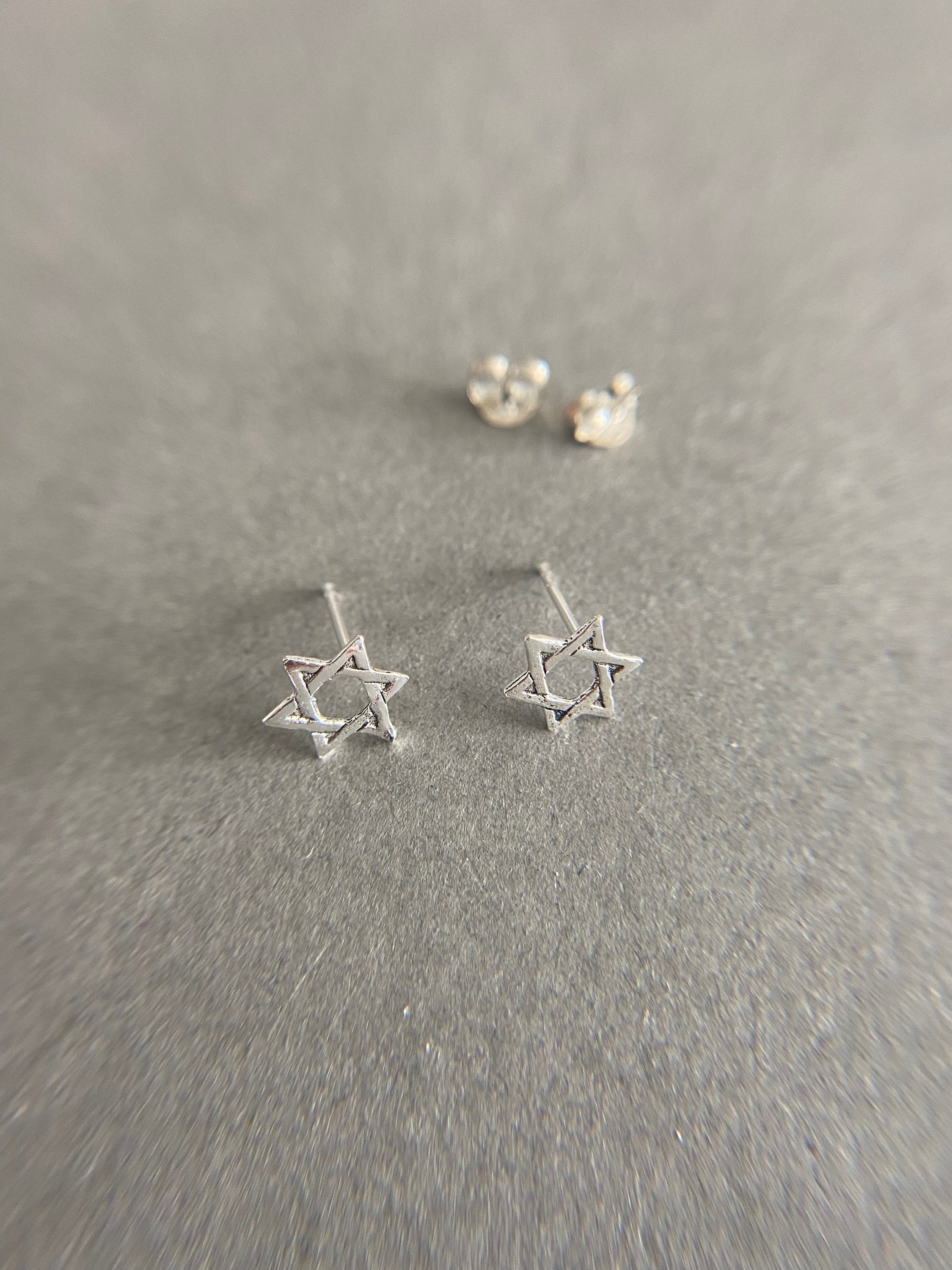 Orecchini a bottone in argento con stella di David e stella ebraica con malocchio - Argento Sterling [ESV1029] - Italia