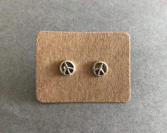 Silver Peace Sign Stud Earrings - Sterling Silver [ESV1008]