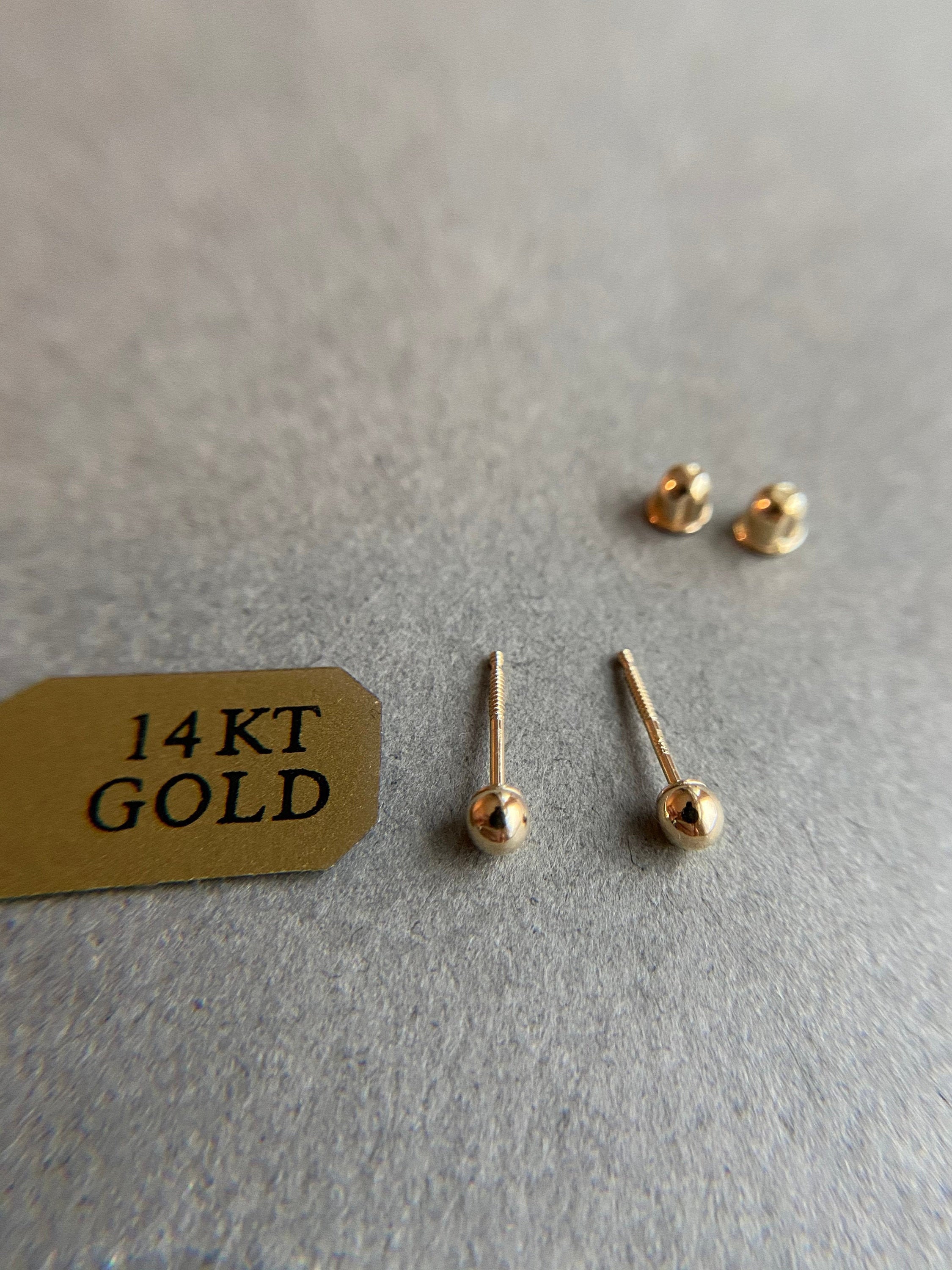 14k Yellow Gold Screw Back Earrings with Ball & Ring