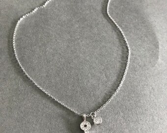 Collana Catena + Ciondolo IN Puro Ceramica Cubi Zirconio E Argento