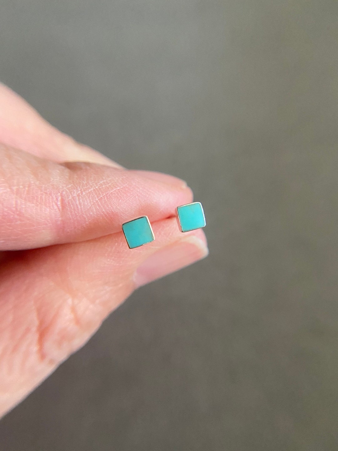 Square Turquoise Stud Earrings Sterling Silver Etsy