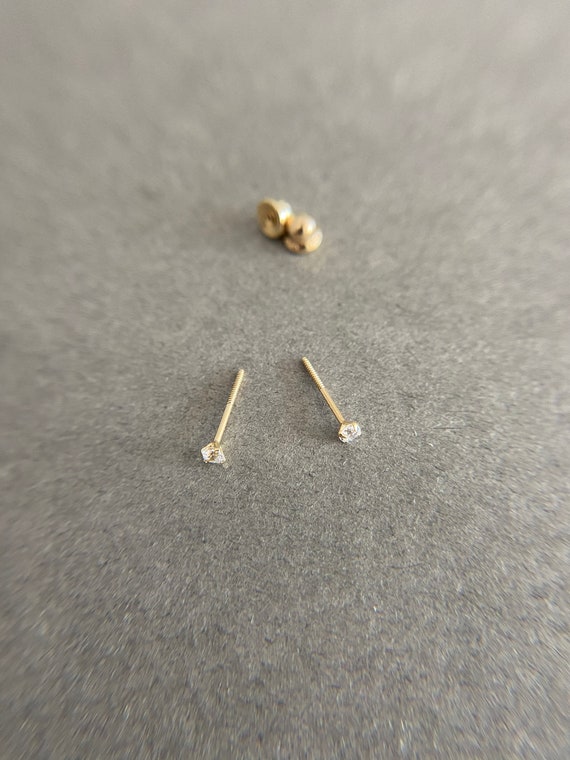 4mm CZ Round Studs, Baby/Children's Earrings, Screw Back - 14K Gold