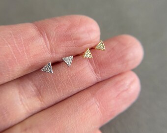 Silver Tiny Mini CZ Triangle Stud Earrings - Sterling Silver