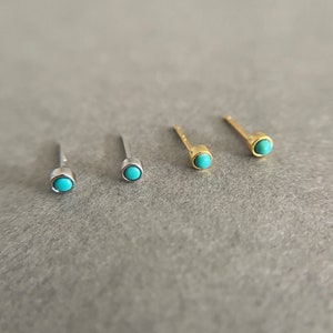 Silver Tiny Turquoise Stud Earrings - Sterling Silver [SE9016]