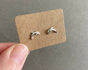 Silver Dolphin Stud Earrings - Sterling Silver