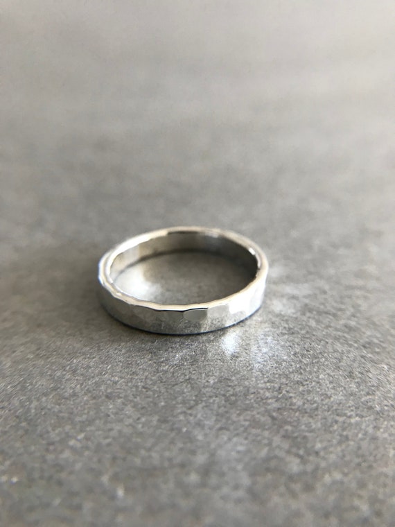 Sterling Silver Hammered Ring, Simple Minimalist Ring, Skinny Stacking, Band Midi Ring, Thin Thumb Ring - Sterling Silver [R1009-3mm]