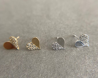 Orecchini A Perno Rotondo Orecchini A Bottone In Oro Massiccio 14K Con Zircone - Tondo Solitario, Chiusura Silicone, Diametro 2.5-8 Mm, Handmade USA Orecchini Zircone Solitario