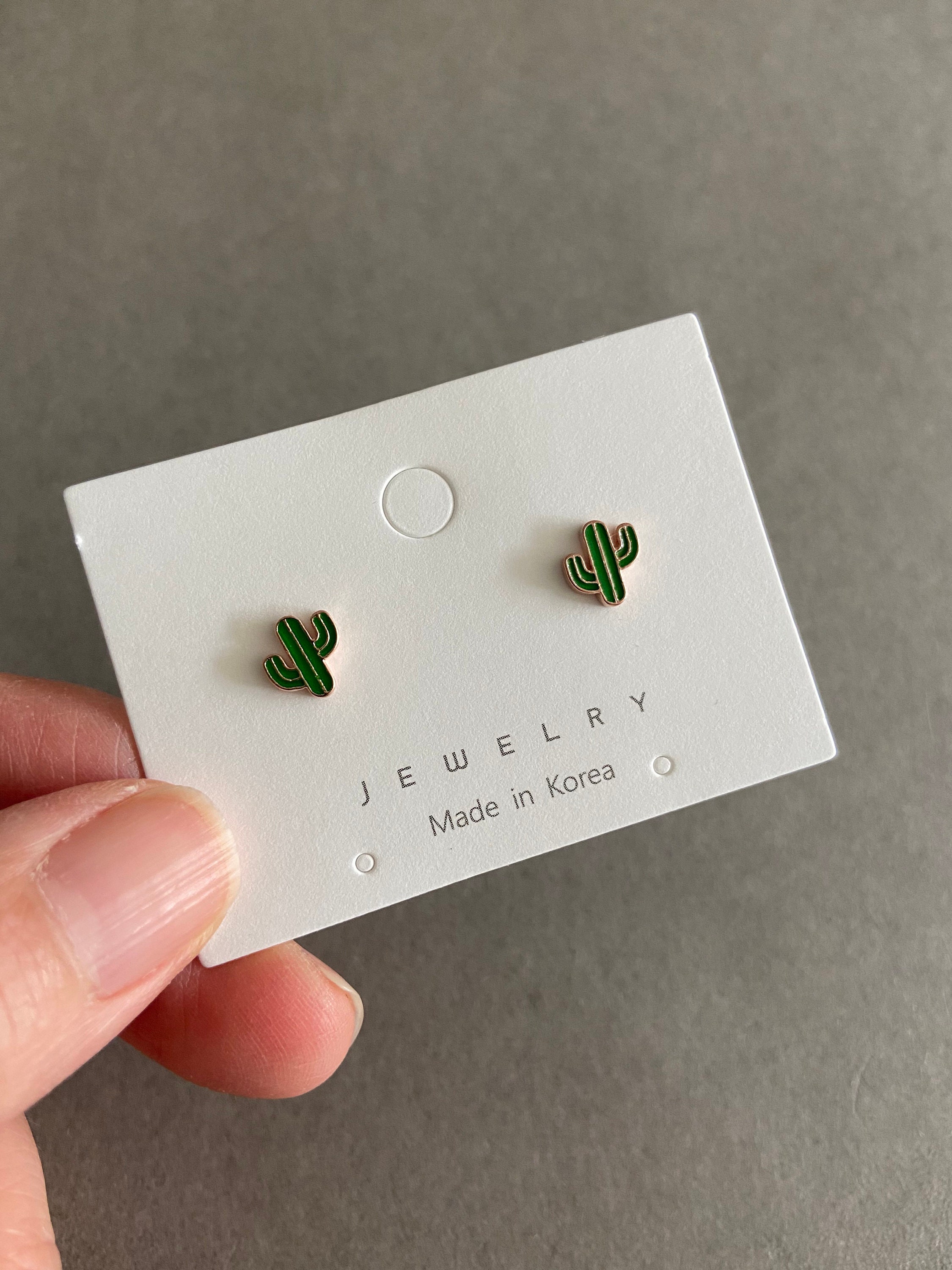 Orecchini A Perno In Argento Sterling 925 A Forma Di Cactus Con Cristalli Verdi