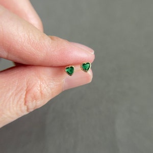 SCREW BACK/14K Solid Gold CZ Heart Bezel Stud Earrings- 14K Solid Gold