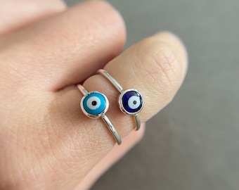 Sterling Silver Evil Eye Ring, Simple Minimalist Ring, Thin Silver Ring - Sterling Silver