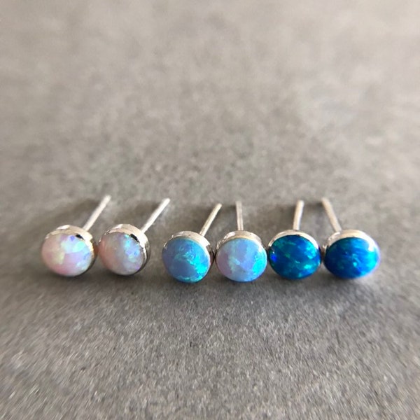 Silver Opal Stud Earrings 3mm 4mm 6mm - Sterling Silver