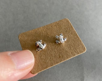 Silver Tiny Frog Stud Earrings - Sterling Silver [ESV1057]