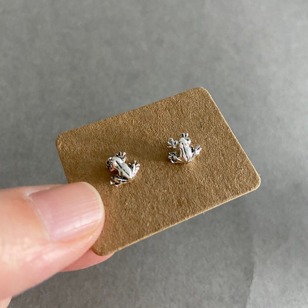 Silver Tiny Frog Stud Earrings - Sterling Silver [ESV1057]
