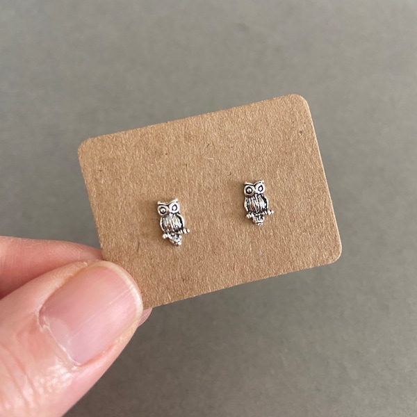 Silver Tiny Owl Type A Stud Earrings - Sterling Silver [ESV1016]