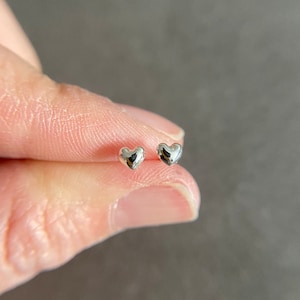 Silver Tiny Mini Heart Type D Stud Earrings - Sterling Silver