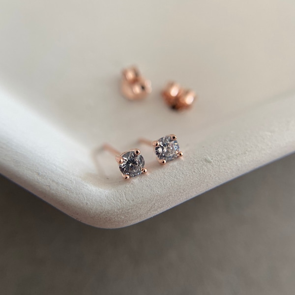 Rose Gold CZ Stud Earrings - Rose Gold plated over Sterling Silver