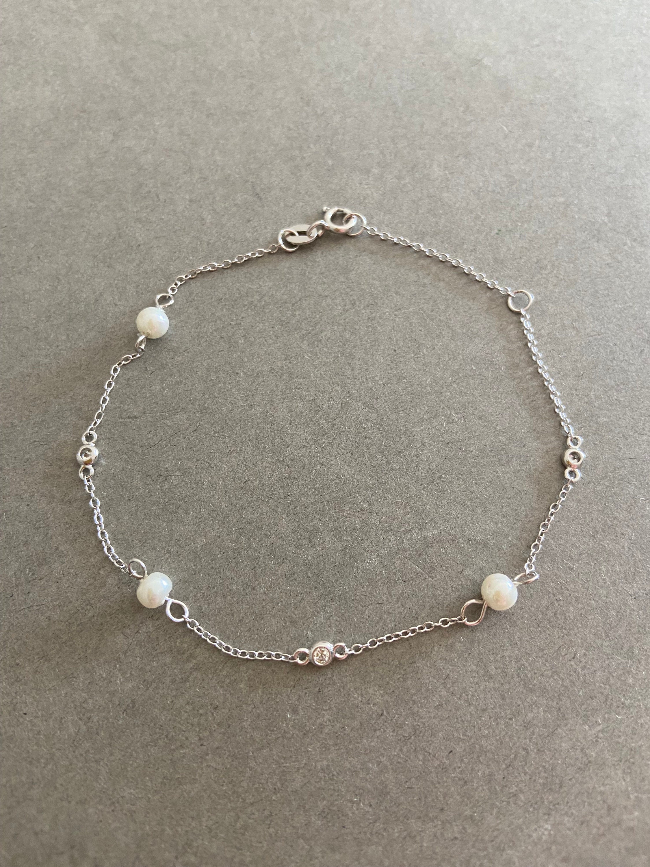 Silver Tiny Pearl Chain Bracelet -sterling Silver - Etsy