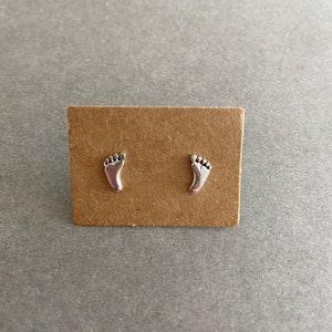 Silver Tiny Baby Foot Footprint Stud Earrings - Sterling Silver [ESV1010] image 7