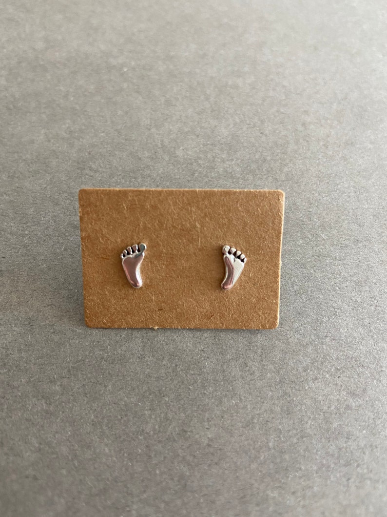 Silver Tiny Baby Foot Footprint Stud Earrings - Sterling Silver [ESV1010] image 7