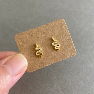 Silver Tiny CZ Snake Stud Earrings - Sterling Silver [SE9012]