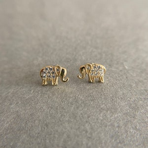 SCREW BACK/14K Solid Gold Tiny Elephant Stud Earrings- 14K Solid Gold