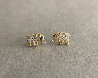 SCREW BACK/14K Solid Gold Tiny Elephant 