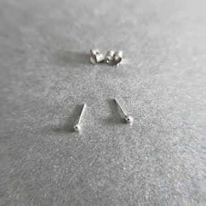 14K Solid White Gold Tiny Ball Stud Earrings - 14K Solid White Gold