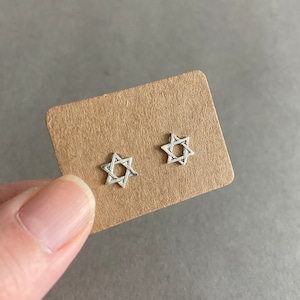 Silver Tiny Star of David Evil Eye Magen David Jewish Star  Stud Earrings - Sterling Silver [ESV1029]