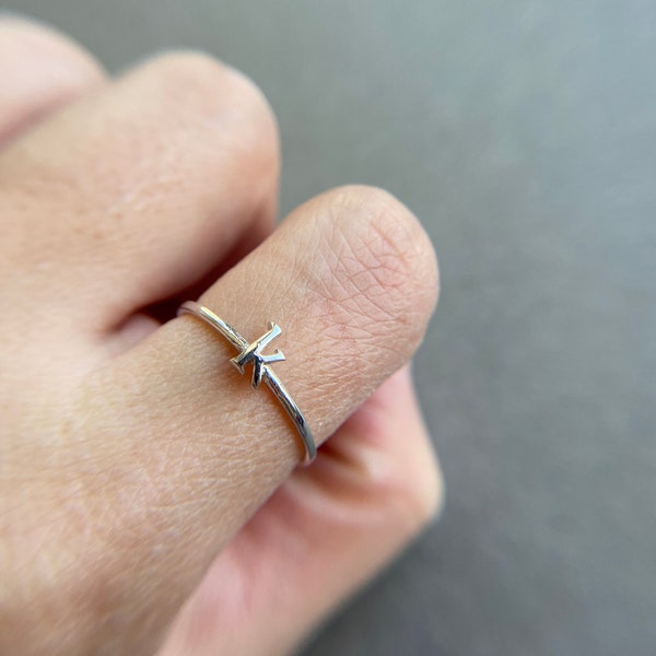 Silver Initial Midi Ring,Tiny Initial Ring, Silver Letter Ring-Sterling Silver