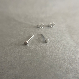 Silver Tiny Circle Round Flat Stud Earrings - Sterling Silver