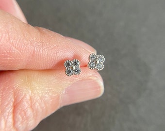 Silver Tiny Mini 4 Leaf Flower Stud Earrings - Sterling Silver