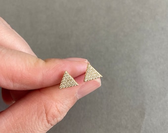 CZ Triangle Stud Earrings, Silver, Gold - Sterling Silver