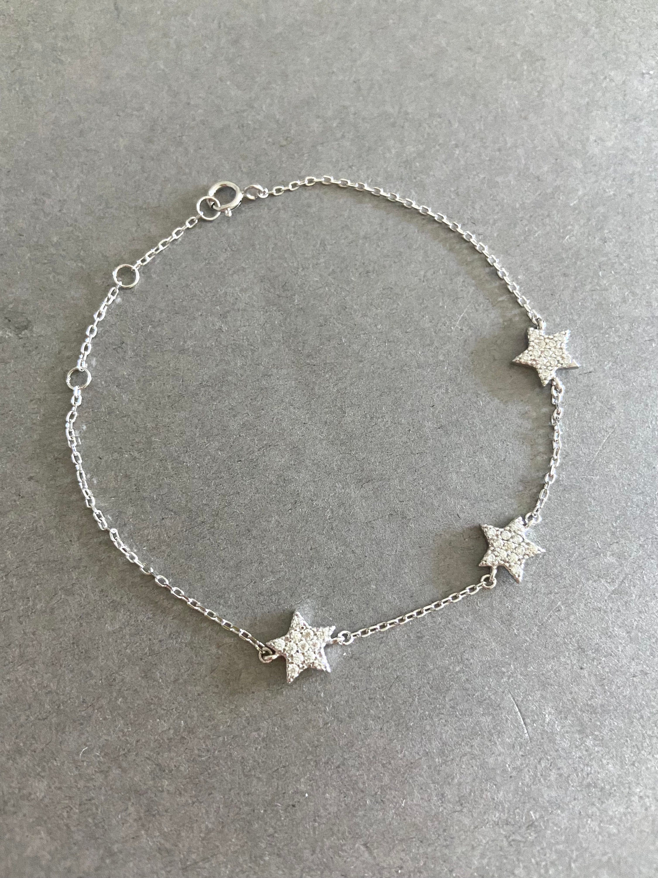 Silver Tiny Three Star Chain Bracelet -sterling Silver - Etsy