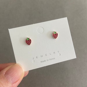 Tiny Strawberry Stud Earrings - Sterling Silver Pin Post