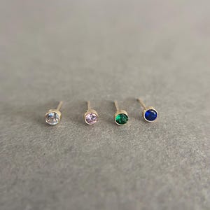 14K Solid Gold/ Tiny Round CZ Stud Earrings - 14K Solid Gold